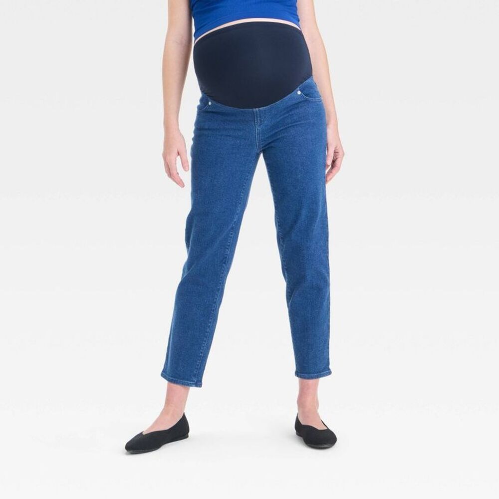 High-Rise Over The Belly 80's Slim Straight Denim  Dark Wash